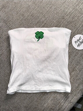 Planet Heart White Strapless Tube Top Beaded Shamrock Clover M